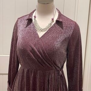 Lane Bryant Deep Cranberry Faux Wrap Midi Dress Size 18/20
